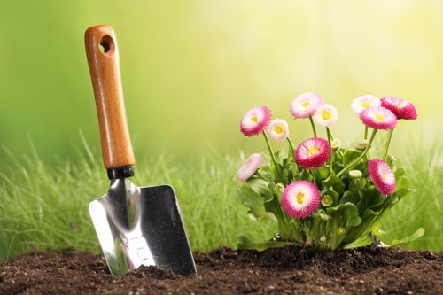 Sustainable rubbish area with sorted garden waste and recyclable materials